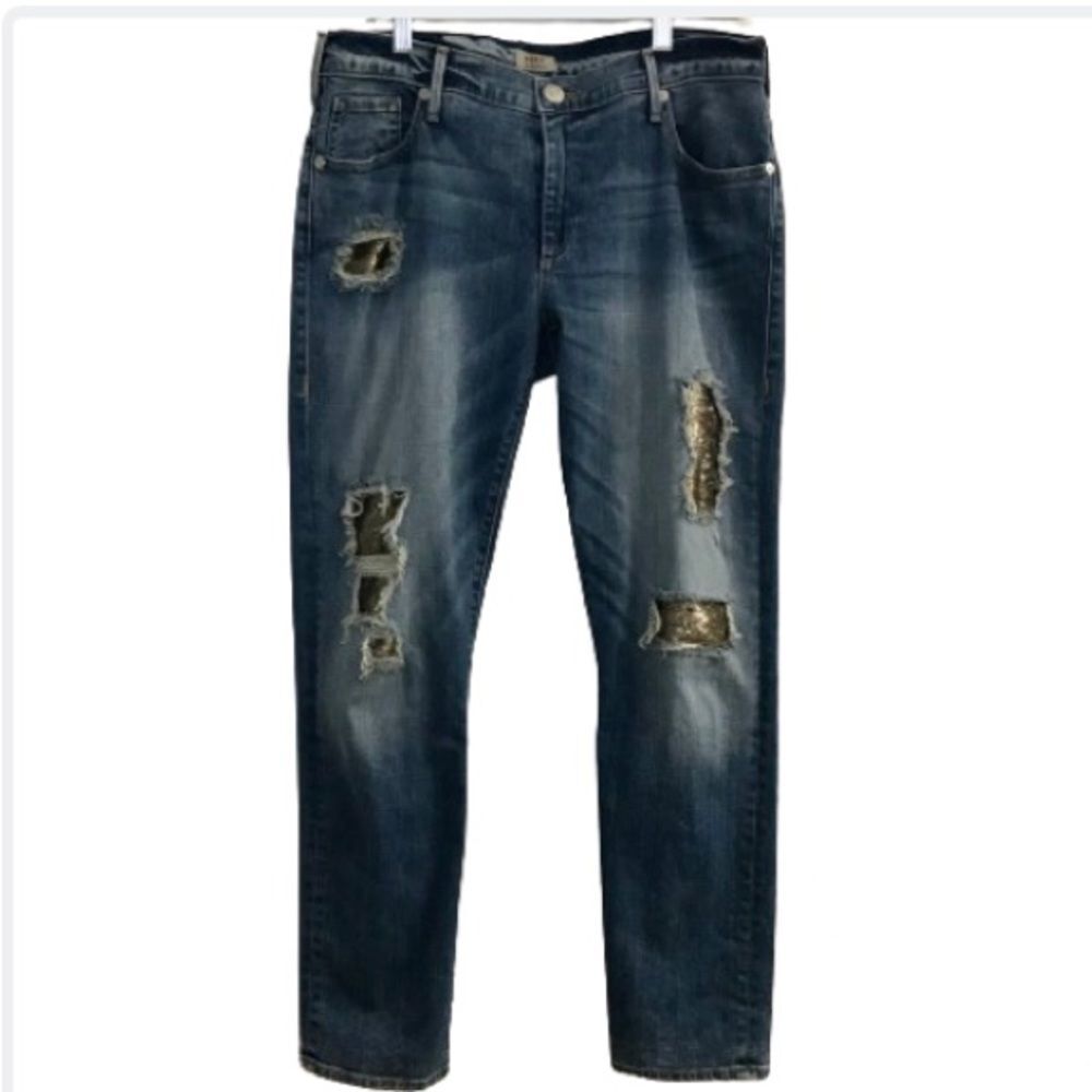 True Religion Audrey Distressed Sequin Slim Boyfriend Jeans 28
